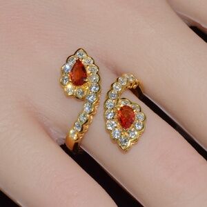 CERTIFIED NATURAL 2.15CTS DIAMOND ORANGE SAPPHIRE 18K SOLID GOLD BYPASS RING
